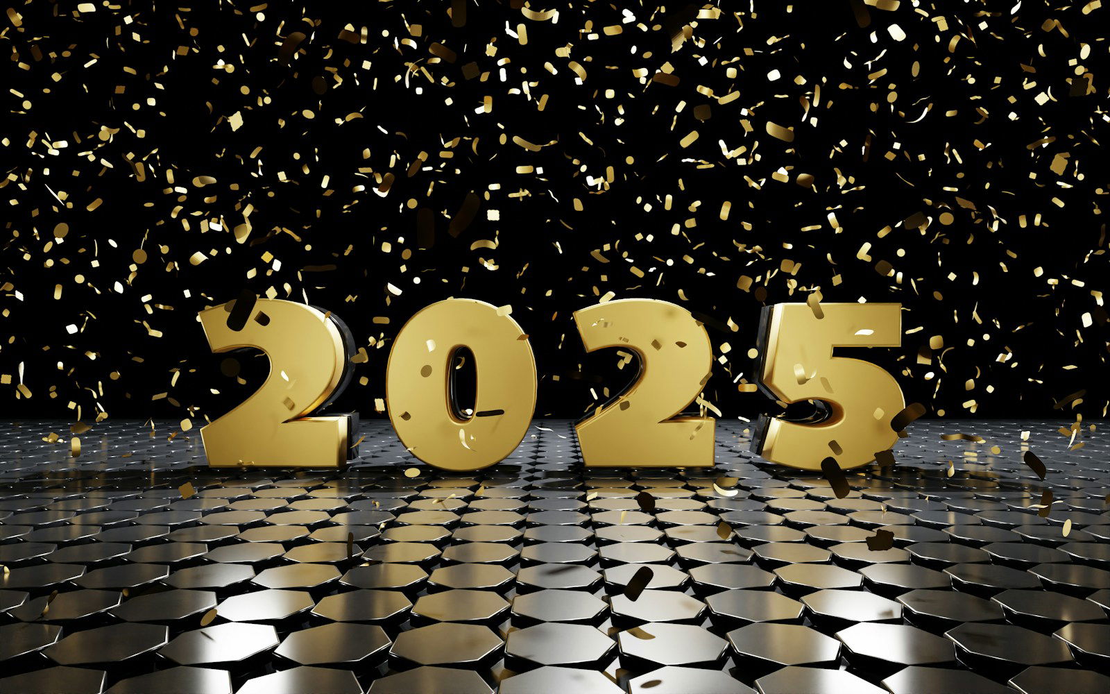A black and gold new year background with confetti