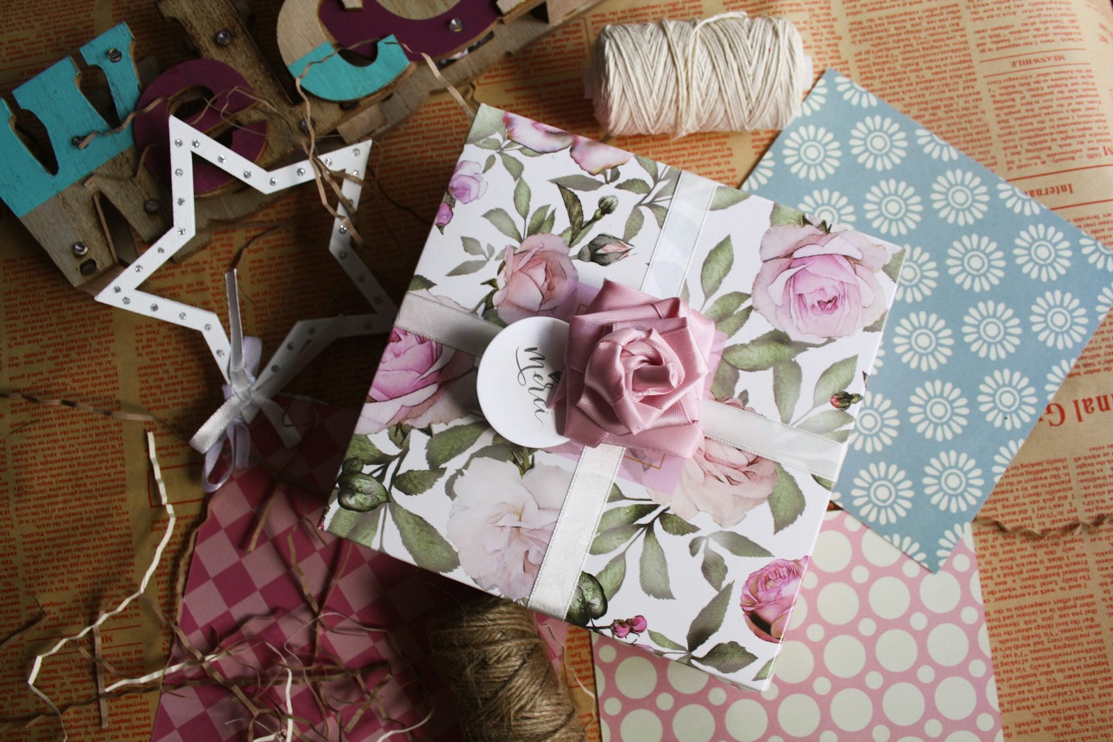 pink and white floral card